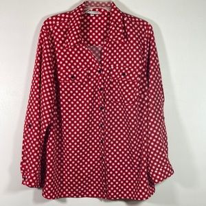 Notations Woman Long Tab Sleeves Polka Dot Button Front Comfortable Top Size 2X